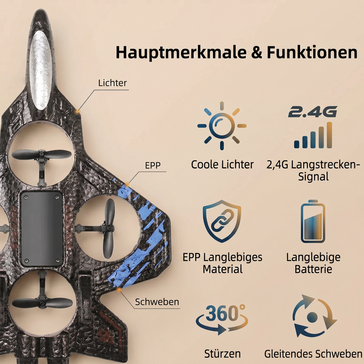 Himmelsflieger - Ferngesteuerter LED-Jet für Kinder