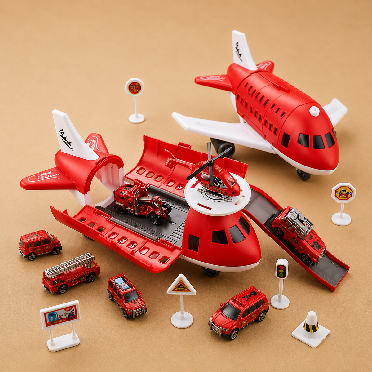 SkyCargo | Spielzeugset für Kinder – Flugzeug und Autos