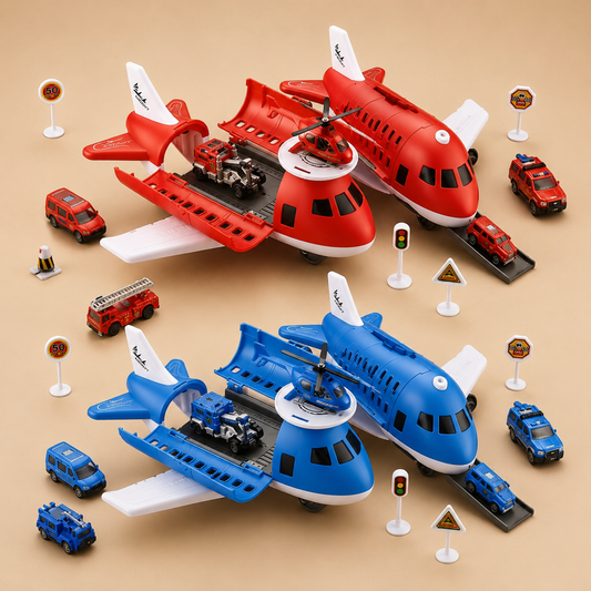 SkyCargo | Spielzeugset für Kinder – Flugzeug und Autos