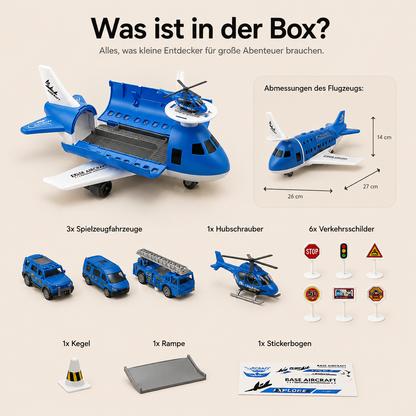 SkyCargo | Spielzeugset für Kinder – Flugzeug und Autos