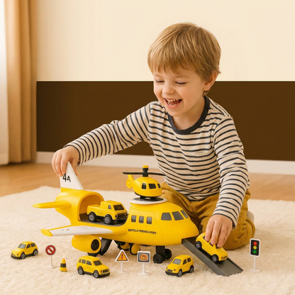 SkyCargo | Spielzeugset für Kinder – Flugzeug und Autos