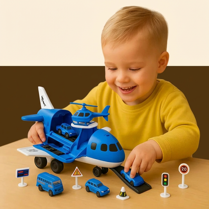 SkyCargo | Spielzeugset für Kinder – Flugzeug und Autos
