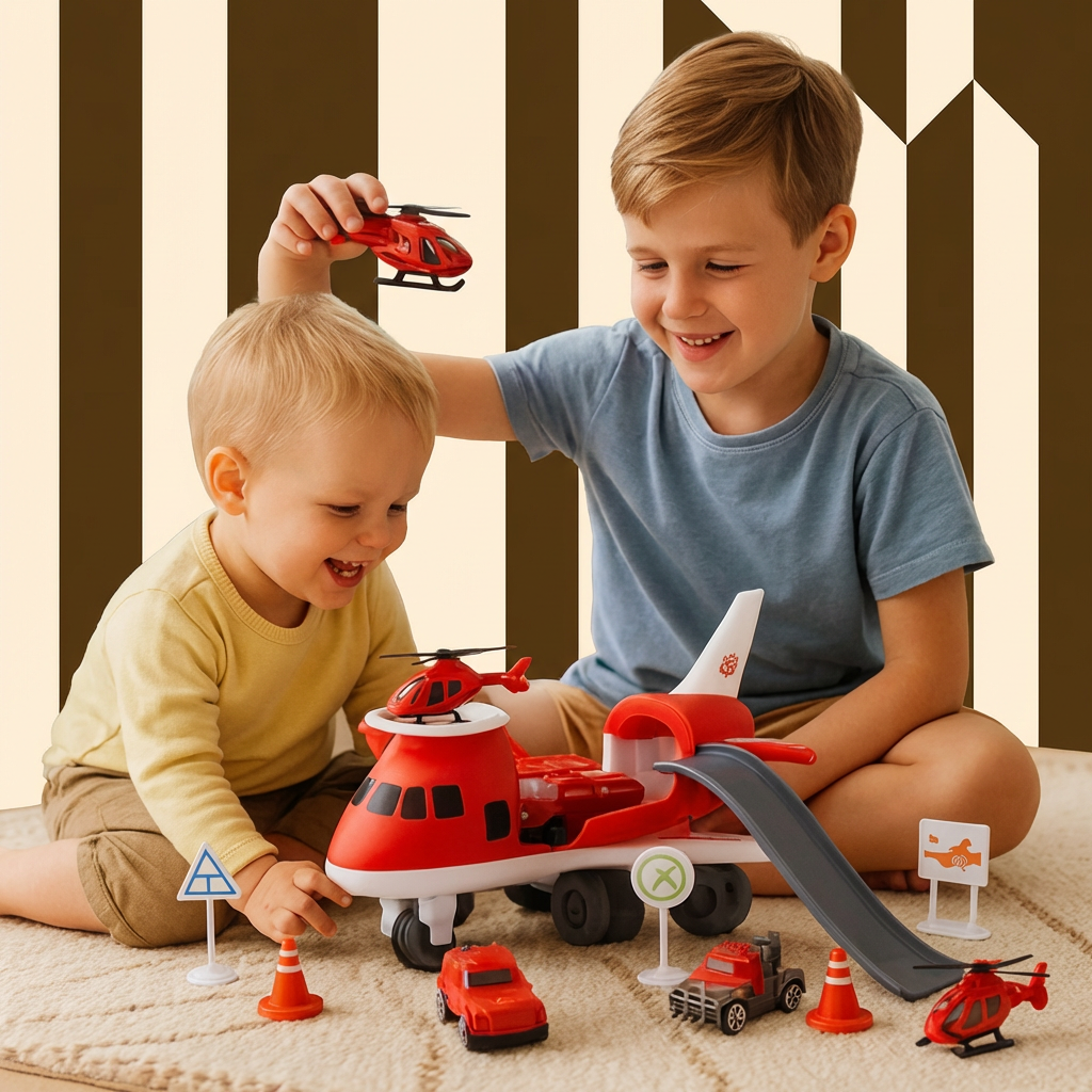 SkyCargo | Spielzeugset für Kinder – Flugzeug und Autos