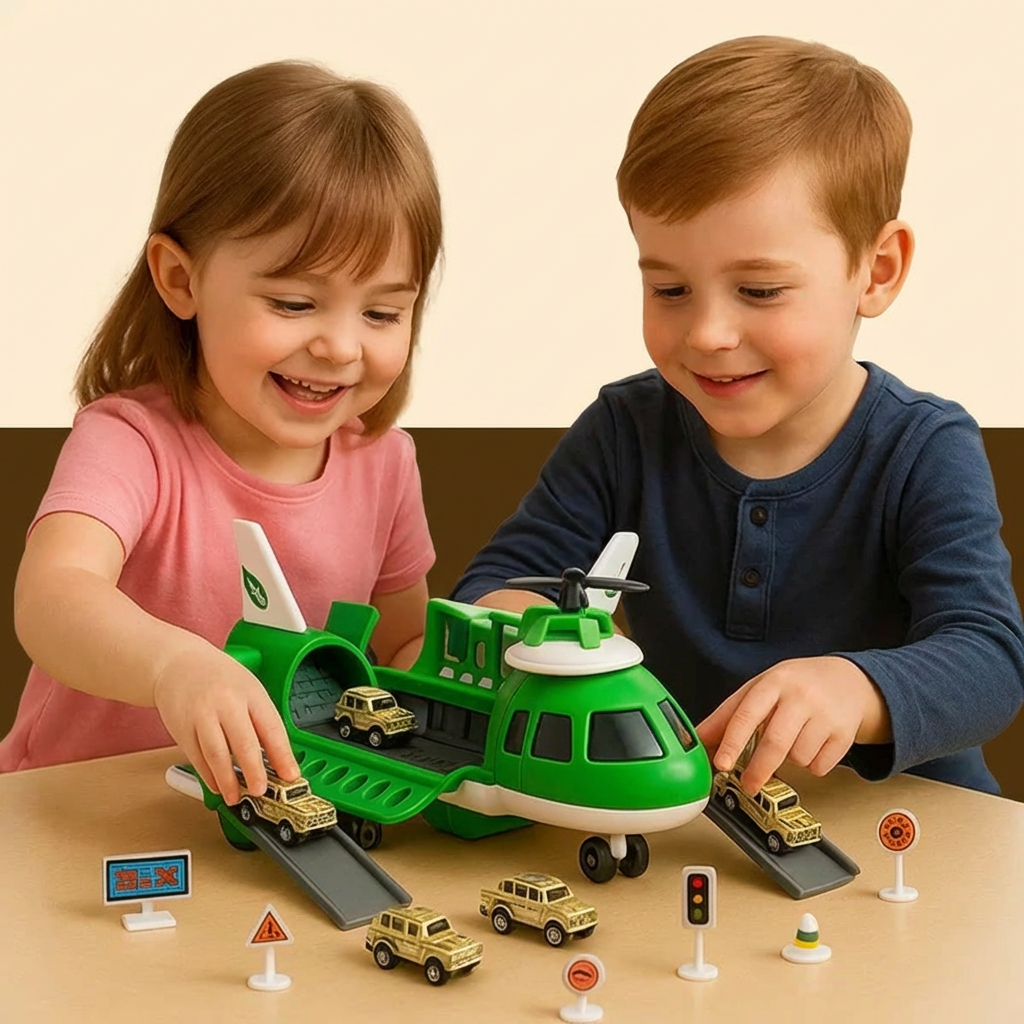 SkyCargo | Spielzeugset für Kinder – Flugzeug und Autos