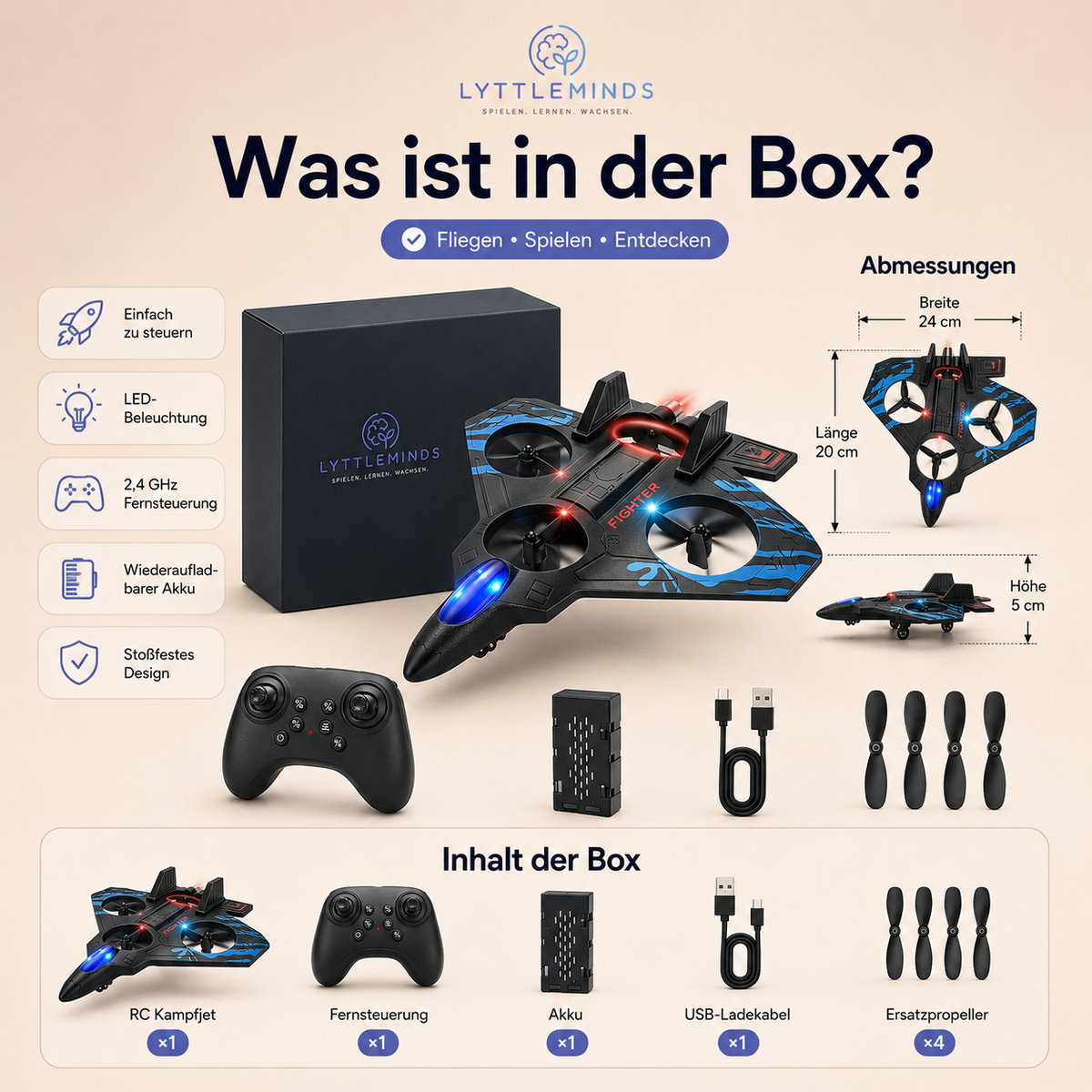 Himmelsflieger - Ferngesteuerter LED-Jet für Kinder